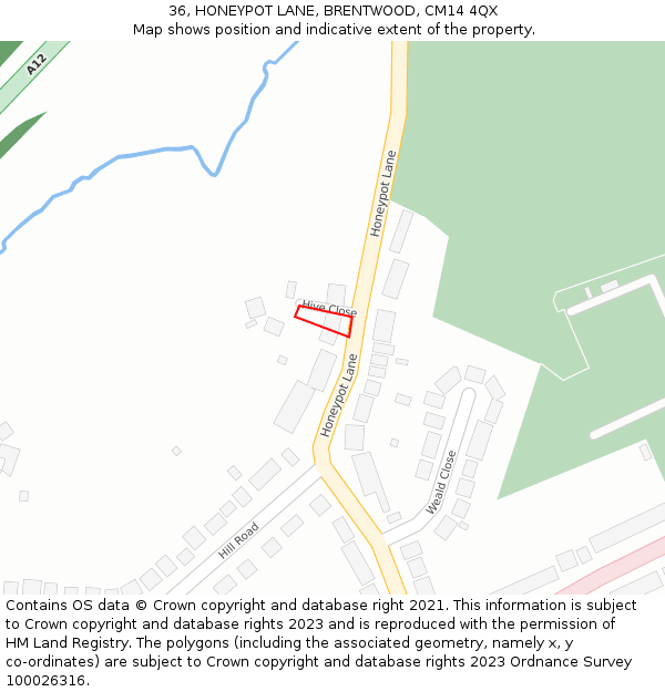 36, HONEYPOT LANE, BRENTWOOD, CM14 4QX: Location map and indicative extent of plot