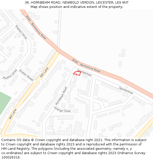36, HORNBEAM ROAD, NEWBOLD VERDON, LEICESTER, LE9 9NT: Location map and indicative extent of plot