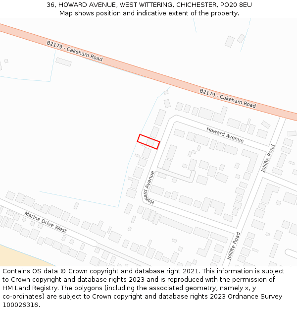 36, HOWARD AVENUE, WEST WITTERING, CHICHESTER, PO20 8EU: Location map and indicative extent of plot