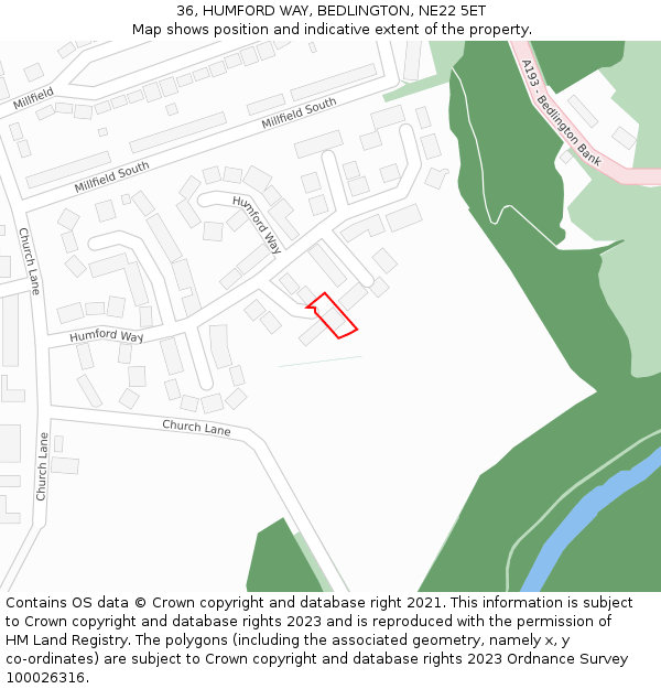 36, HUMFORD WAY, BEDLINGTON, NE22 5ET: Location map and indicative extent of plot