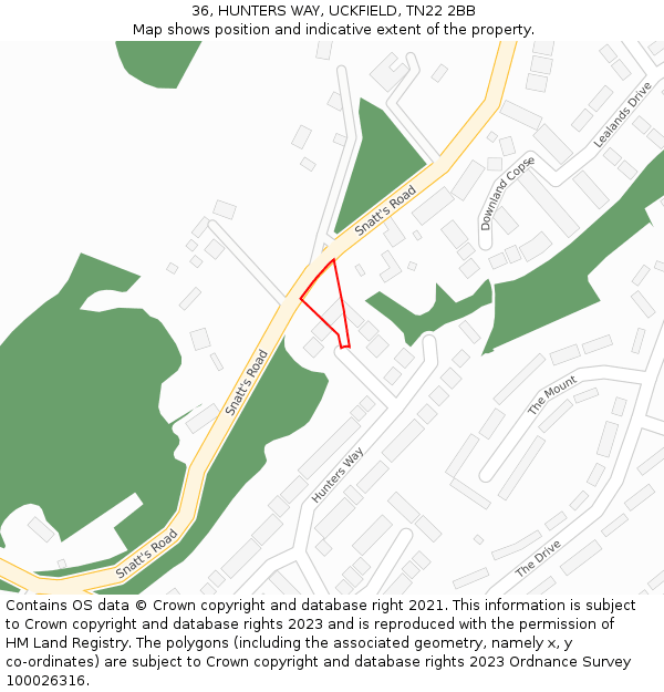 36, HUNTERS WAY, UCKFIELD, TN22 2BB: Location map and indicative extent of plot