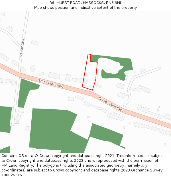 36, HURST ROAD, HASSOCKS, BN6 9NL: Location map and indicative extent of plot