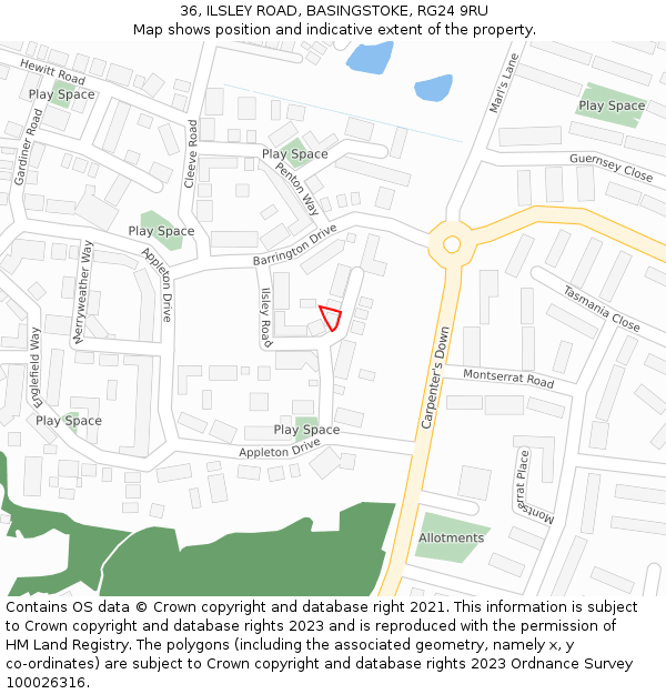 36, ILSLEY ROAD, BASINGSTOKE, RG24 9RU: Location map and indicative extent of plot