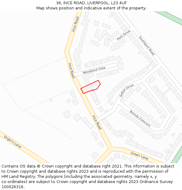 36, INCE ROAD, LIVERPOOL, L23 4UF: Location map and indicative extent of plot