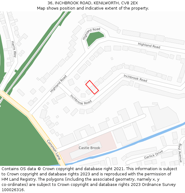 36, INCHBROOK ROAD, KENILWORTH, CV8 2EX: Location map and indicative extent of plot