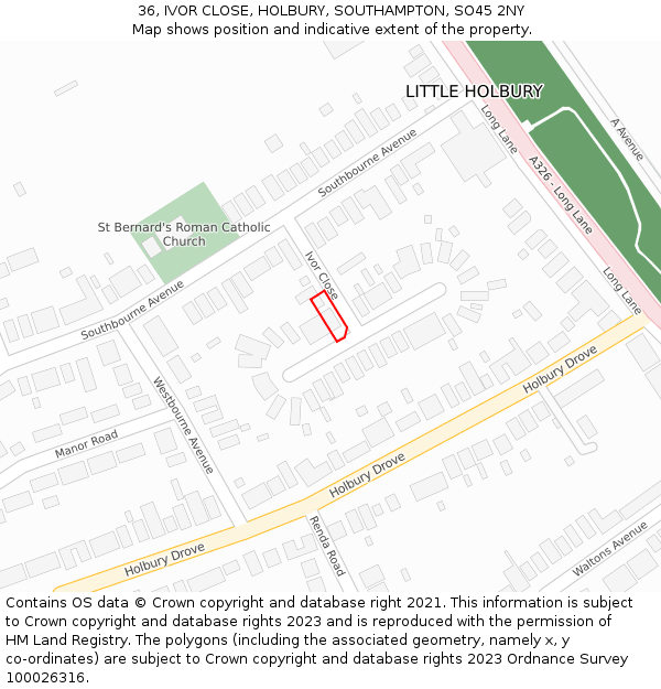 36, IVOR CLOSE, HOLBURY, SOUTHAMPTON, SO45 2NY: Location map and indicative extent of plot