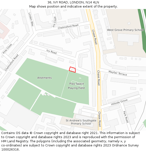 36, IVY ROAD, LONDON, N14 4LN: Location map and indicative extent of plot