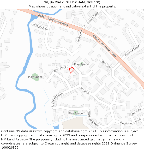 36, JAY WALK, GILLINGHAM, SP8 4GQ: Location map and indicative extent of plot