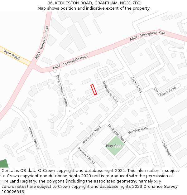 36, KEDLESTON ROAD, GRANTHAM, NG31 7FG: Location map and indicative extent of plot
