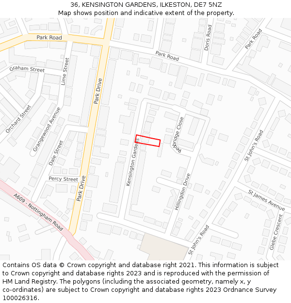 36, KENSINGTON GARDENS, ILKESTON, DE7 5NZ: Location map and indicative extent of plot