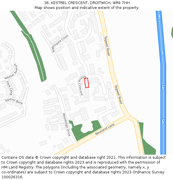 36, KESTREL CRESCENT, DROITWICH, WR9 7HH: Location map and indicative extent of plot