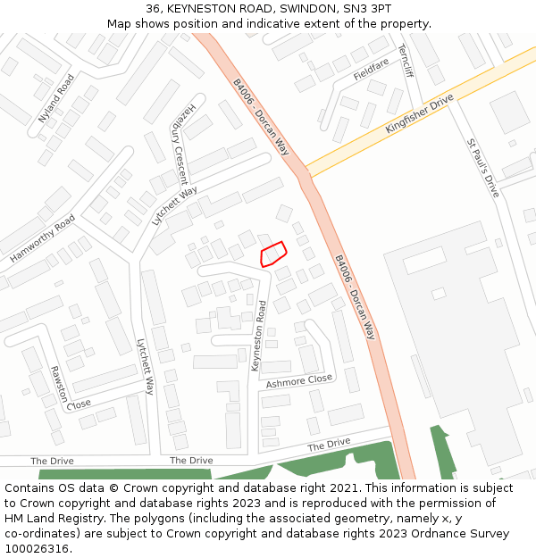 36, KEYNESTON ROAD, SWINDON, SN3 3PT: Location map and indicative extent of plot