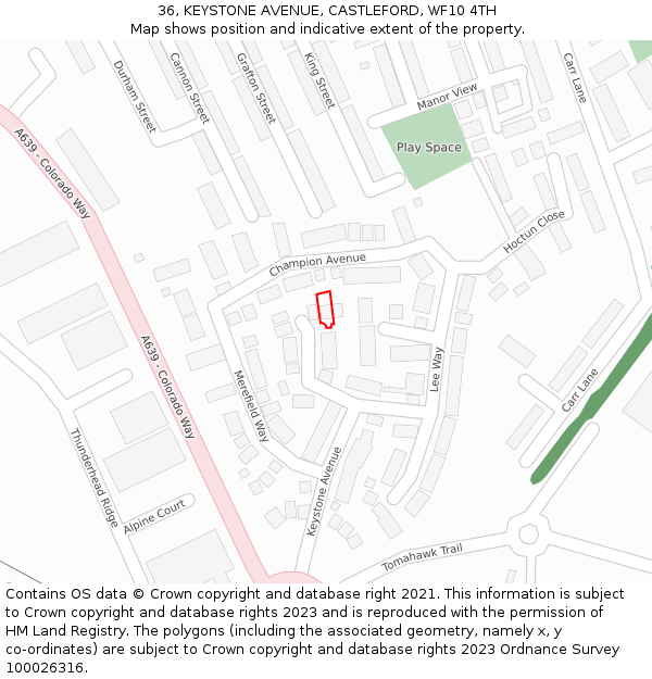 36, KEYSTONE AVENUE, CASTLEFORD, WF10 4TH: Location map and indicative extent of plot