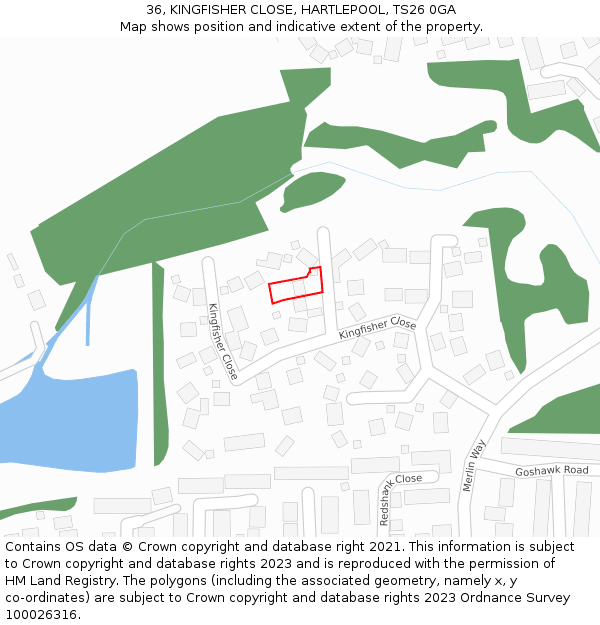 36, KINGFISHER CLOSE, HARTLEPOOL, TS26 0GA: Location map and indicative extent of plot