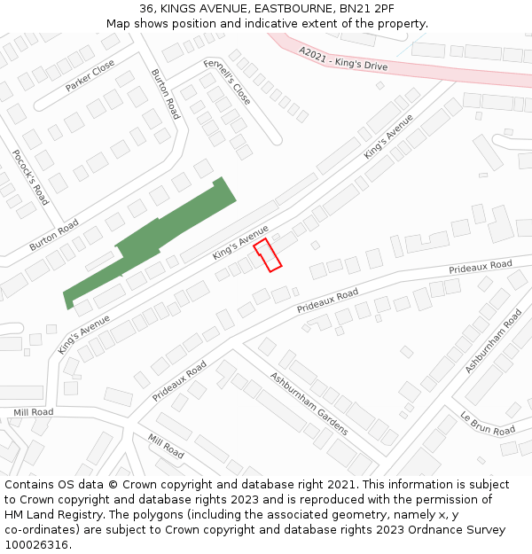 36, KINGS AVENUE, EASTBOURNE, BN21 2PF: Location map and indicative extent of plot