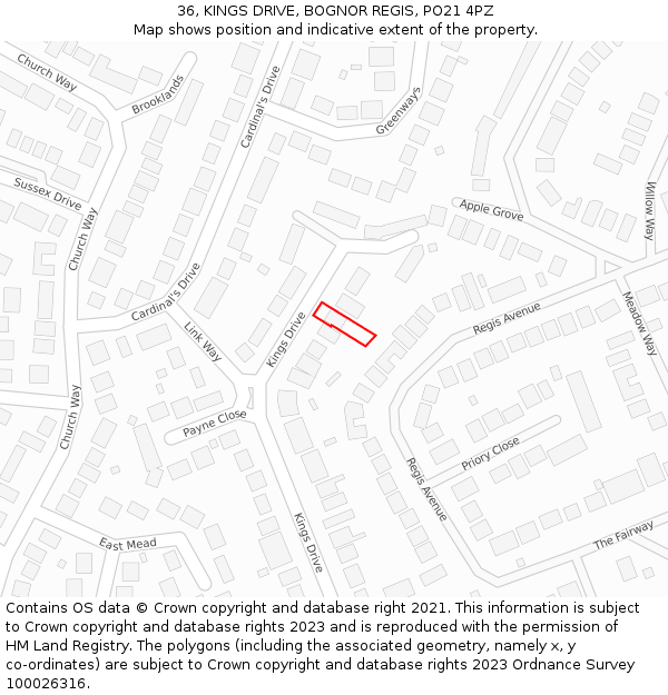 36, KINGS DRIVE, BOGNOR REGIS, PO21 4PZ: Location map and indicative extent of plot