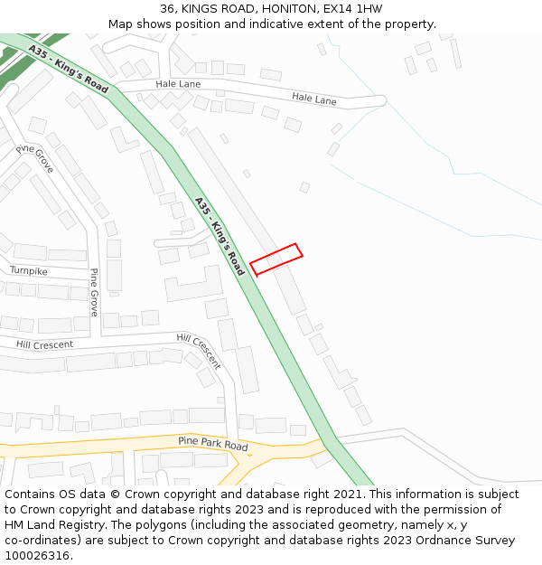 36, KINGS ROAD, HONITON, EX14 1HW: Location map and indicative extent of plot