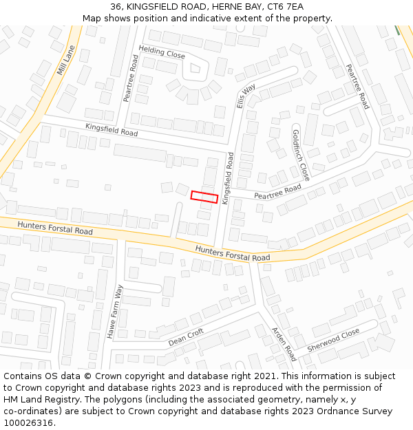 36, KINGSFIELD ROAD, HERNE BAY, CT6 7EA: Location map and indicative extent of plot