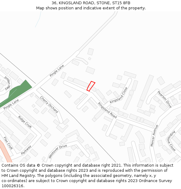 36, KINGSLAND ROAD, STONE, ST15 8FB: Location map and indicative extent of plot