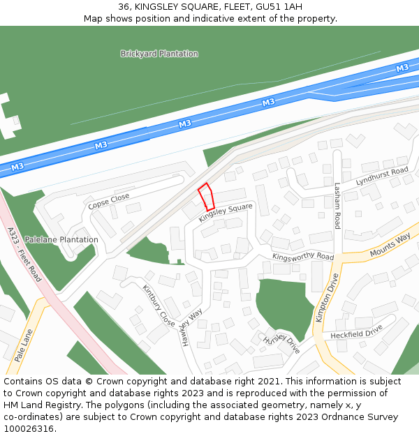 36, KINGSLEY SQUARE, FLEET, GU51 1AH: Location map and indicative extent of plot