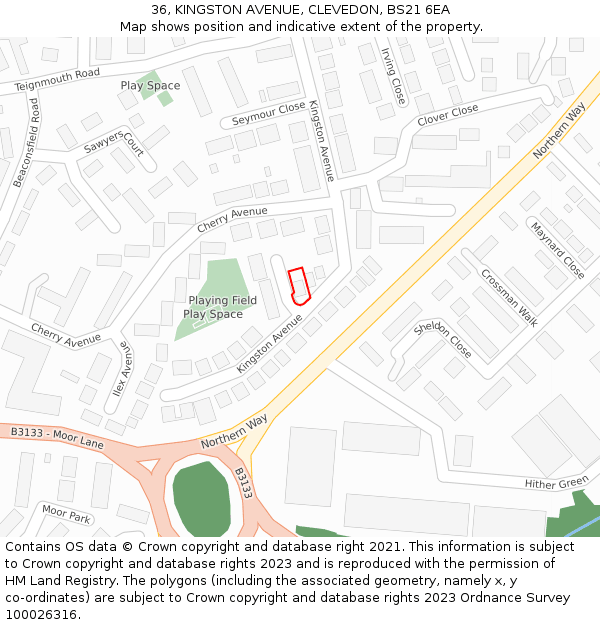 36, KINGSTON AVENUE, CLEVEDON, BS21 6EA: Location map and indicative extent of plot