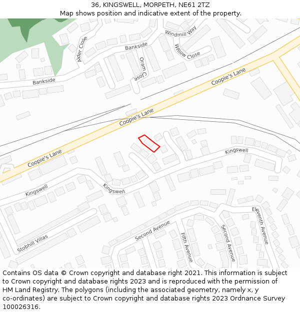 36, KINGSWELL, MORPETH, NE61 2TZ: Location map and indicative extent of plot