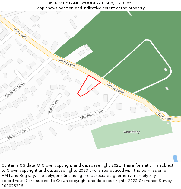 36, KIRKBY LANE, WOODHALL SPA, LN10 6YZ: Location map and indicative extent of plot