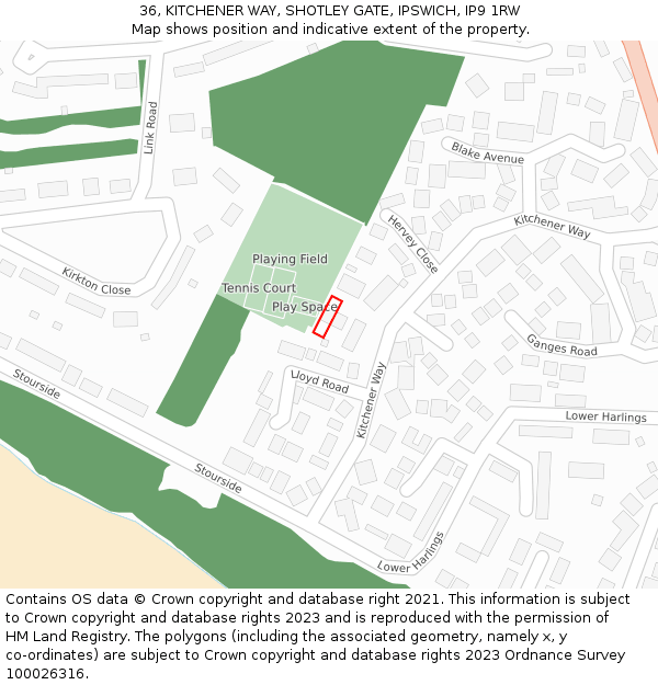 36, KITCHENER WAY, SHOTLEY GATE, IPSWICH, IP9 1RW: Location map and indicative extent of plot