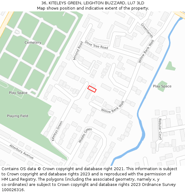 36, KITELEYS GREEN, LEIGHTON BUZZARD, LU7 3LD: Location map and indicative extent of plot