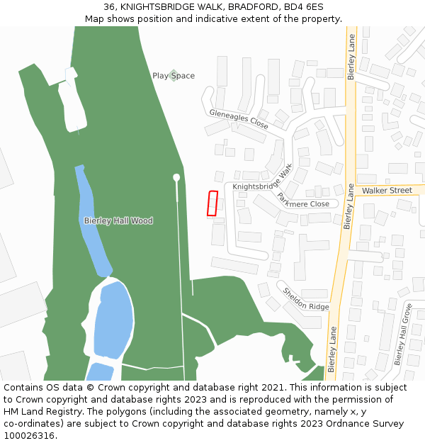 36, KNIGHTSBRIDGE WALK, BRADFORD, BD4 6ES: Location map and indicative extent of plot