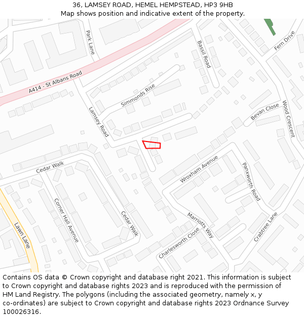 36, LAMSEY ROAD, HEMEL HEMPSTEAD, HP3 9HB: Location map and indicative extent of plot