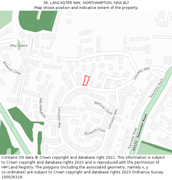 36, LANCASTER WAY, NORTHAMPTON, NN4 8LY: Location map and indicative extent of plot