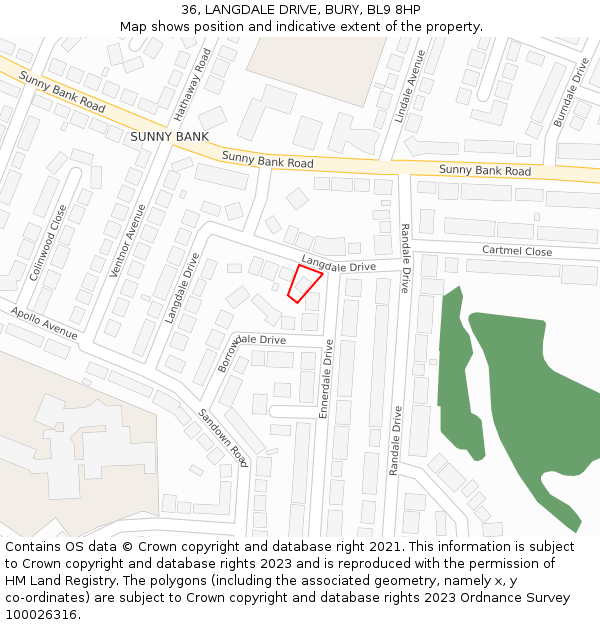 36, LANGDALE DRIVE, BURY, BL9 8HP: Location map and indicative extent of plot