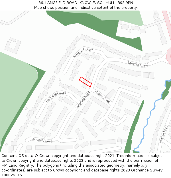 36, LANGFIELD ROAD, KNOWLE, SOLIHULL, B93 9PN: Location map and indicative extent of plot