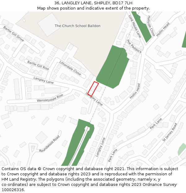 36, LANGLEY LANE, SHIPLEY, BD17 7LH: Location map and indicative extent of plot