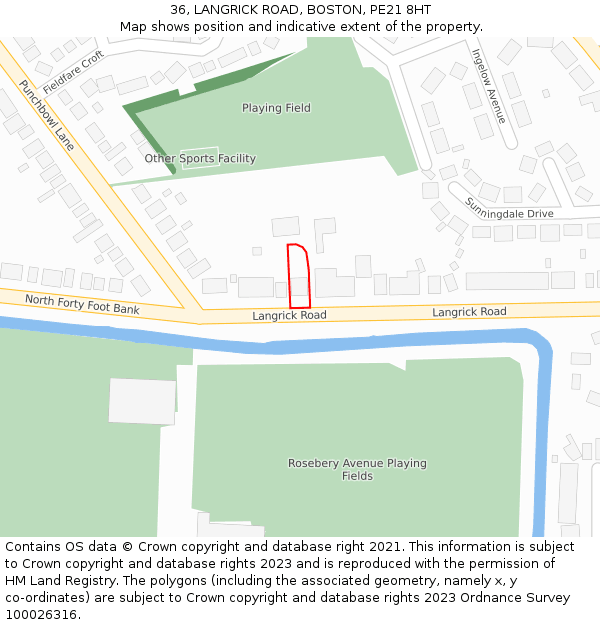 36, LANGRICK ROAD, BOSTON, PE21 8HT: Location map and indicative extent of plot