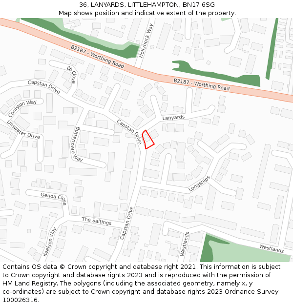 36, LANYARDS, LITTLEHAMPTON, BN17 6SG: Location map and indicative extent of plot