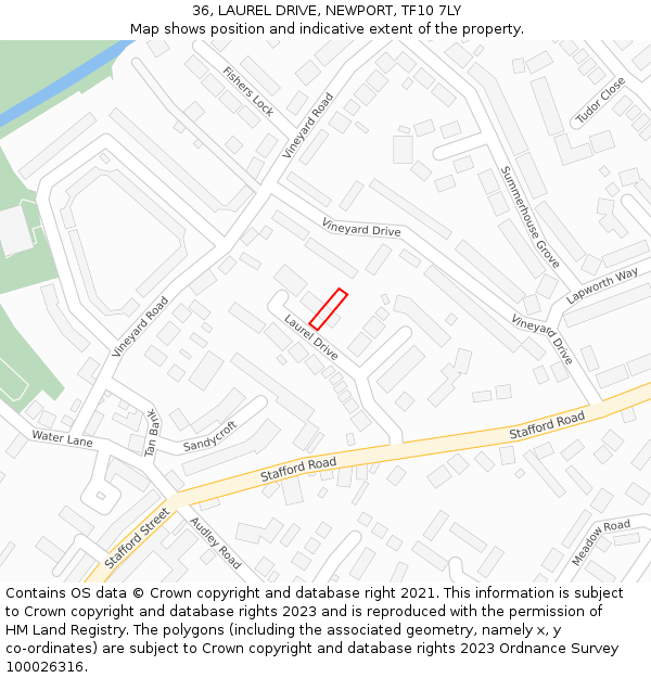 36, LAUREL DRIVE, NEWPORT, TF10 7LY: Location map and indicative extent of plot