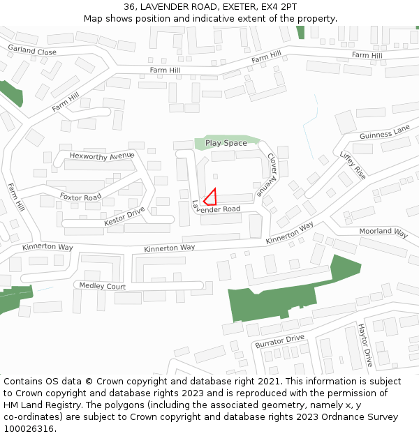 36, LAVENDER ROAD, EXETER, EX4 2PT: Location map and indicative extent of plot