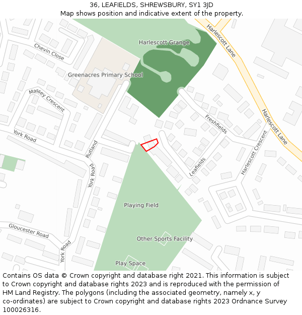 36, LEAFIELDS, SHREWSBURY, SY1 3JD: Location map and indicative extent of plot