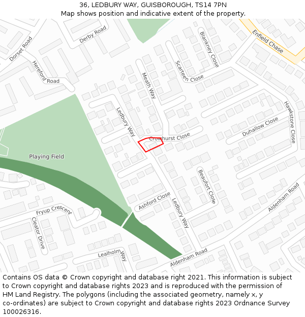 36, LEDBURY WAY, GUISBOROUGH, TS14 7PN: Location map and indicative extent of plot