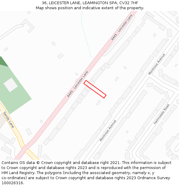 36, LEICESTER LANE, LEAMINGTON SPA, CV32 7HF: Location map and indicative extent of plot