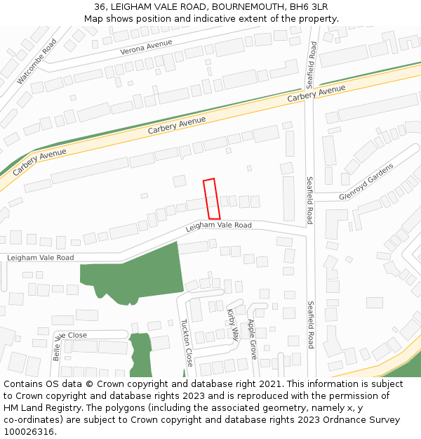 36, LEIGHAM VALE ROAD, BOURNEMOUTH, BH6 3LR: Location map and indicative extent of plot
