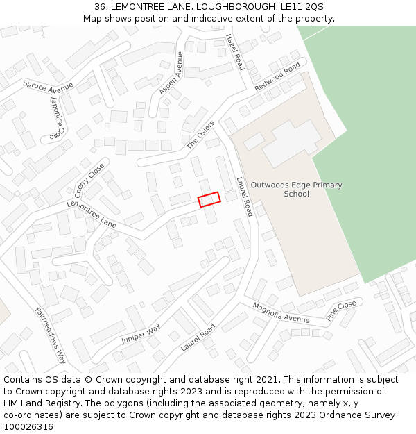 36, LEMONTREE LANE, LOUGHBOROUGH, LE11 2QS: Location map and indicative extent of plot