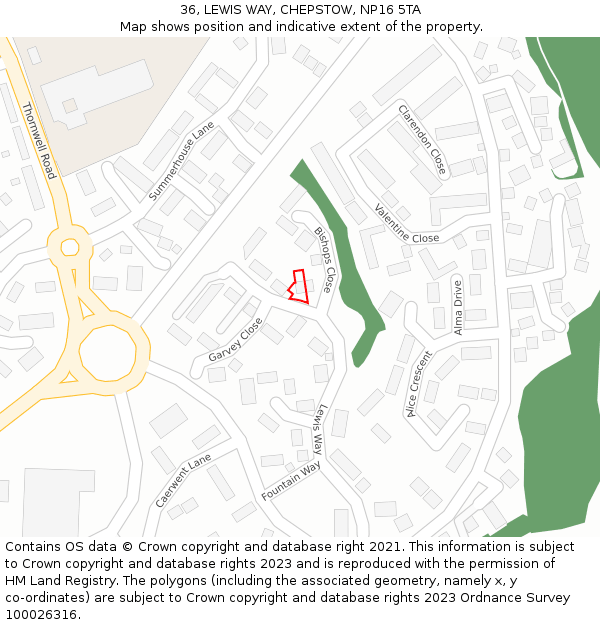 36, LEWIS WAY, CHEPSTOW, NP16 5TA: Location map and indicative extent of plot