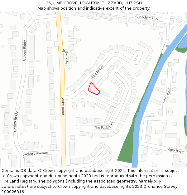 36, LIME GROVE, LEIGHTON BUZZARD, LU7 2SU: Location map and indicative extent of plot