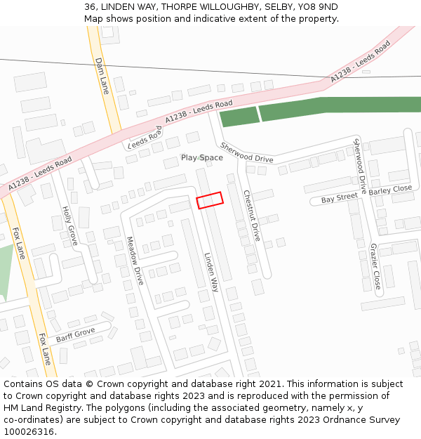 36, LINDEN WAY, THORPE WILLOUGHBY, SELBY, YO8 9ND: Location map and indicative extent of plot