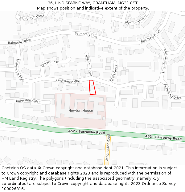 36, LINDISFARNE WAY, GRANTHAM, NG31 8ST: Location map and indicative extent of plot