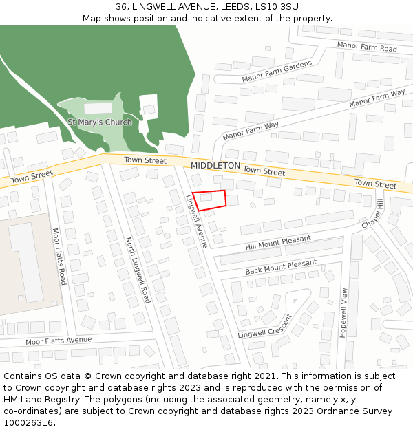 36, LINGWELL AVENUE, LEEDS, LS10 3SU: Location map and indicative extent of plot