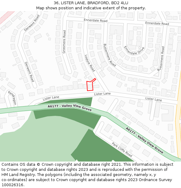 36, LISTER LANE, BRADFORD, BD2 4LU: Location map and indicative extent of plot